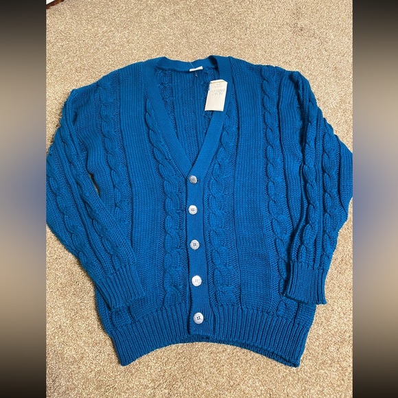 Vintage Sea Island Cotton Turquoise Cardigan Sweater Large NWT England - Picture 1 of 4